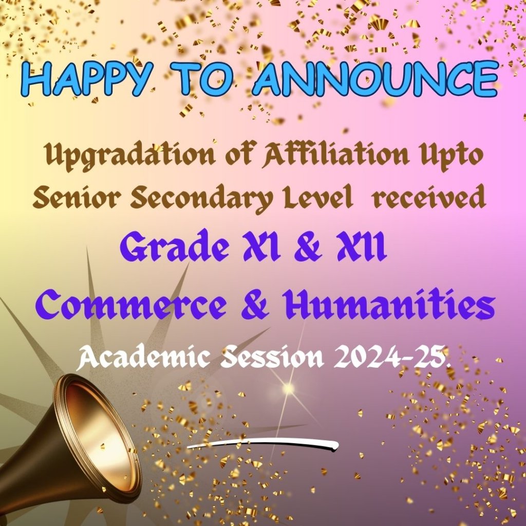 Dear Parent, Greetings from Avalon World School Waghodia!  It gives us immense pleasure to announce that we have received the Affiliation for Grade XI & XII with Commerce & Humanities from the Academic Session 2024-25. Thank you!